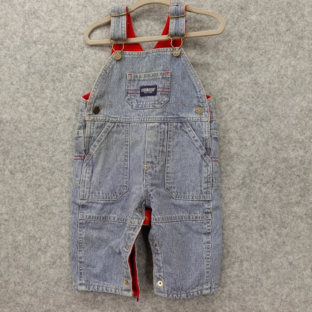 Vintage OshKosh Hickory Stripe Overalls Baby 3M 6M‎ Blue Railroad Vestbak Fleece
